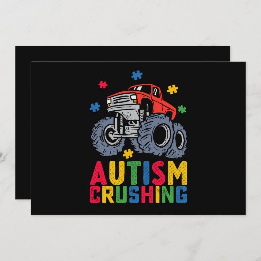 圧砕自閉症モンスタートラック認識度ボーイガール 招待状 (正面/裏面)