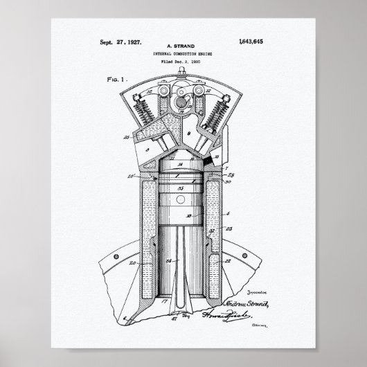 圧縮エンジン1927特許芸術ホワイト紙 ポスター (正面)