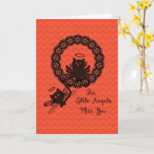 在学中の猫の遠くにカード カード (黄色い花)