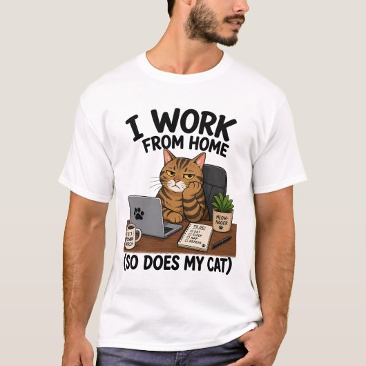 在宅勤務の猫Tシャツ Tシャツ (正面)