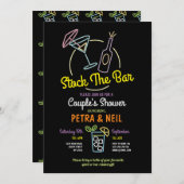 在庫バーパーティー婚約カップルのシャワー 招待状 (正面/裏面)