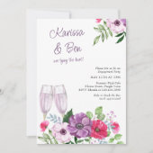 在庫バー紫ピンクの花婚約パーティ 招待状 (正面)