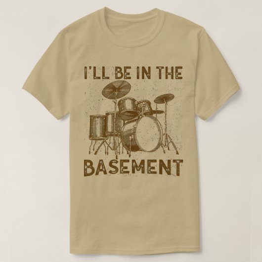 地下に入るドラムセットドラマーのアートドラミー Tシャツ (デザイン正面)