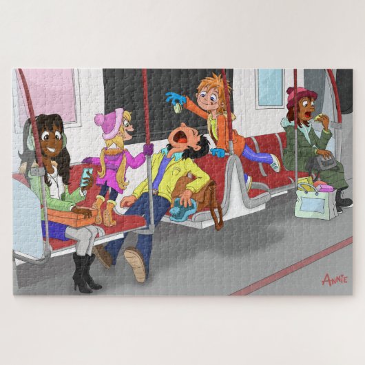 地下鉄いけなに乗った子供 ジグソーパズル (横)