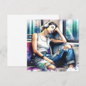 地下鉄で眠る聞女性と音楽 (正面/裏面)