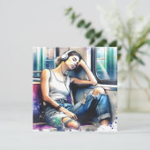 地下鉄で眠る聞女性と音楽 (スタンド正面)