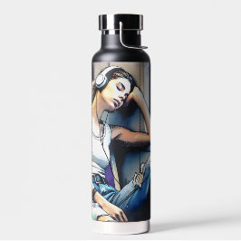 地下鉄で眠る聞女性と音楽 ウォーターボトル