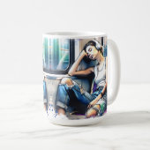 地下鉄で眠る聞女性と音楽 コーヒーマグカップ (正面右)