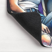 地下鉄で眠る聞女性と音楽 マウスパッド (コーナー)