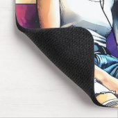 地下鉄で眠る聞女性と音楽 マウスパッド (コーナー)