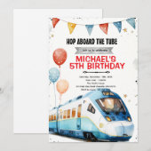 地下鉄の列車の誕生日招待状 招待状 (正面/裏面)
