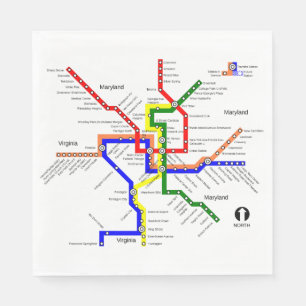 地下鉄のWashington D.C.の地下鉄の地図のナプキン スタンダードランチョンナプキン