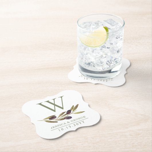 地中海のなオリーブの枝のカスタムなモノグラムの賢人 ペーパーコースター (インサイチュ)