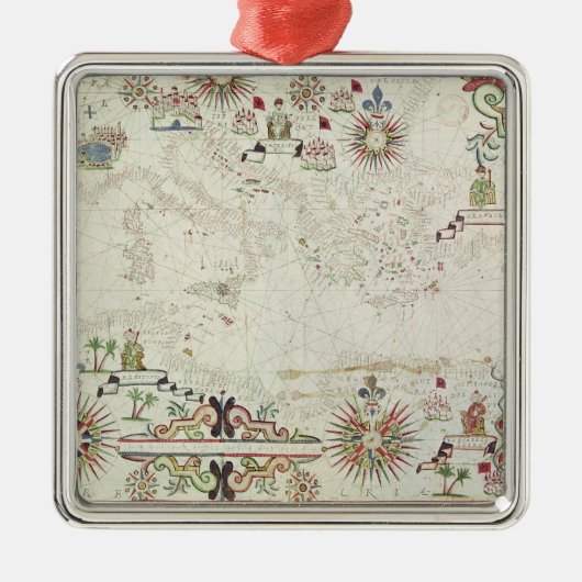 地中海ののの地図、1625年 メタルオーナメント (正面)