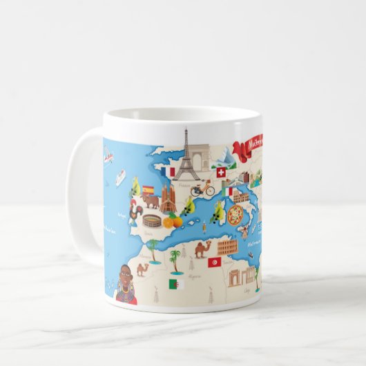 地中海ののの漫画の地図 コーヒーマグカップ (正面左)