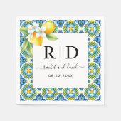 地中海のイタリアンタイル結婚類 スタンダードカクテルナプキン (正面)