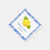 地中海のイタリアンブルータイル結婚レモン スタンダードカクテルナプキン (角)
