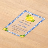 地中海のイタリアンブルータイル – レモ結婚ン アクリル招待状 (レイダウン)