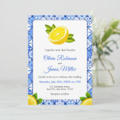 地中海のイタリアン青タイル結婚写真 招待状 (スタンド正面)