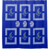 地中海のコバルトブルーの葉と花瓶 シャワーカーテン (正面)