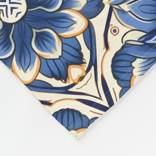 地中海のスタイルフローラタイルパターン フリースブランケット (角)