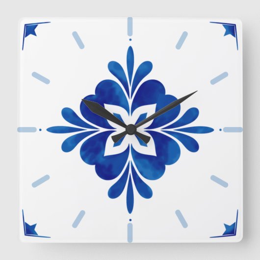 地中海のスタイルフローラ スクエア壁時計 (正面)