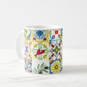 地中海のタイル，オリーブ，唐辛子，レモン コーヒーマグカップ (正面左)