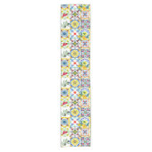 地中海のタイル，オリーブ，唐辛子，レモン   ショートテーブルランナー (正面)