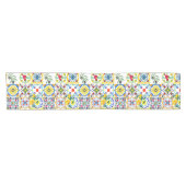 地中海のタイル，オリーブ，唐辛子，レモン   ショートテーブルランナー (横)