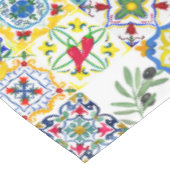 地中海のタイル，オリーブ，唐辛子，レモン   テーブルクロス (アングル)