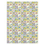 地中海のタイル，オリーブ，唐辛子，レモン   テーブルクロス (正面)