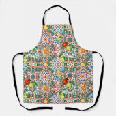 地中海のタイル，モザイク，レモン，夏アート エプロン (正面)