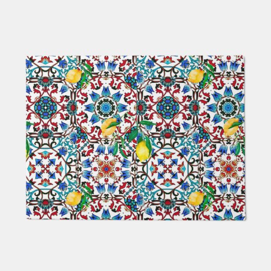 地中海のタイル，モザイク，レモン，夏アート ドアマット (正面)