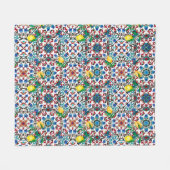 地中海のタイル，モザイク，レモン，夏アート フリースブランケット (正面(横))