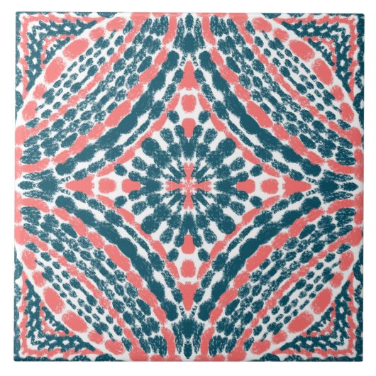 地中海のティール(緑がかった色)コーラルモザイクハ絵を描ンド タイル (正面)