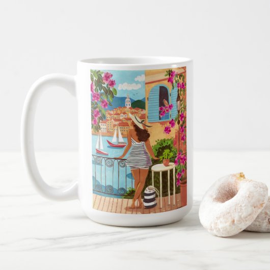 地中海のバルコニーイラストコーヒー コーヒーマグカップ (ドーナツ)