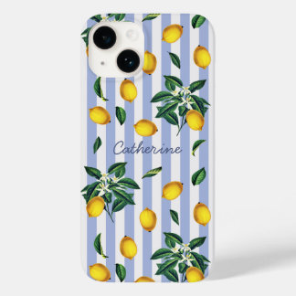 地中海のビンテージ レモン ブルー ストライプ 名 Case-Mate iPhone 14ケース
