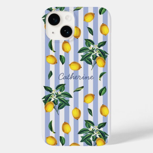地中海のビンテージ レモン ブルー ストライプ 名 Case-Mate iPhoneケース (裏面)