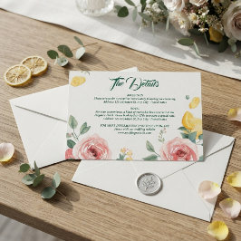 地中海のピンクバラとレモンの結婚式同封カード 出欠カード