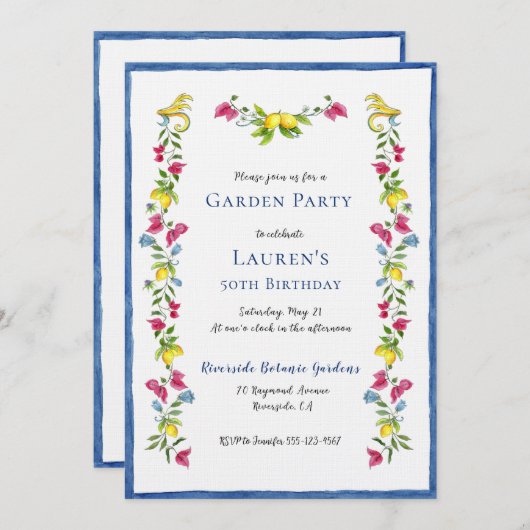 地中海のフローラガーデンバースデーパーティー 招待状 (正面/裏面)