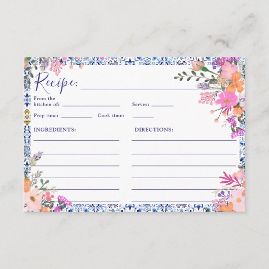 地中海のフローラタイルブライダルシャワーレシピ エンクロージャーカード (正面)