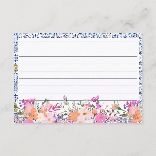 地中海のフローラタイルブライダルシャワーレシピ エンクロージャーカード (裏面)