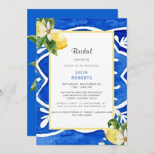 地中海のフローラ&レモンブライダルシャワー 招待状 (正面/裏面)