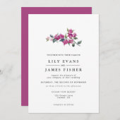 地中海のブーゲンビリアピンクフローラ結婚ズ 招待状 (正面/裏面)