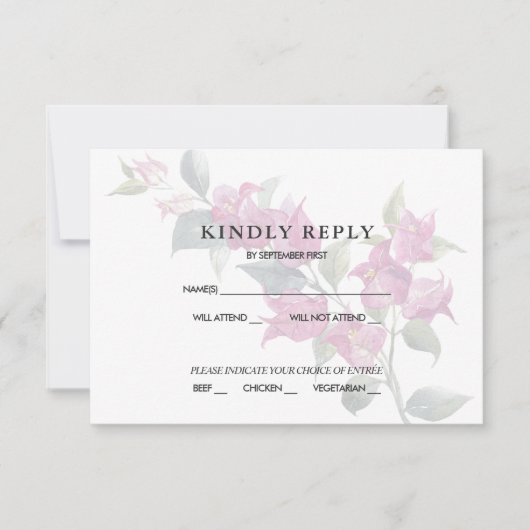 地中海のブーゲンビリア ピンク RSVP 返信 招待状 (正面)