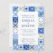 地中海のモダン夏の明結婚るい 招待状 (正面)