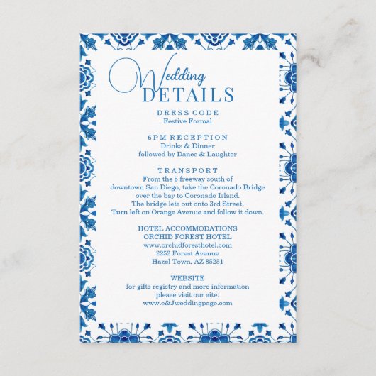 地中海のモダン青モザイク結婚モザイク エンクロージャーカード (正面)