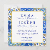 地中海のモダン青黄結婚色 招待状 (正面)