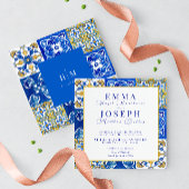 地中海のモダン青黄結婚色 招待状