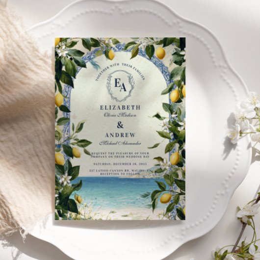 地中海のレモンとグリーンウェディング 招待状